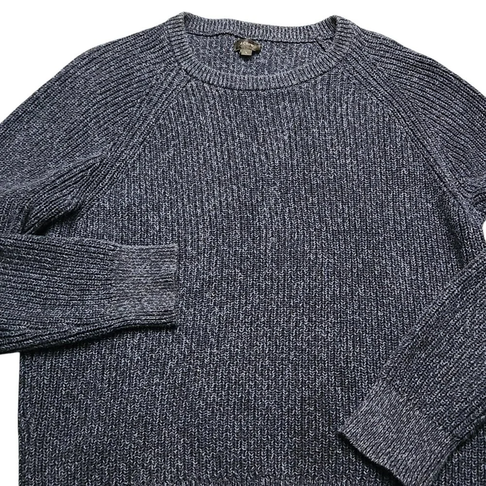 J Crew Sweater Mens L Blue Heritage Cable Knit Heavy Pullover Black Label Preppy